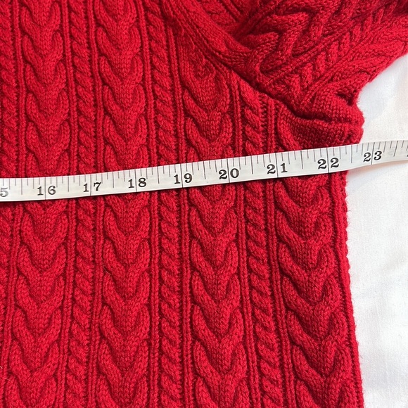 TALBOTS Cable knit Red open face SZ 1X Lambs wool blend fisherman cardigan - Picture 8 of 10